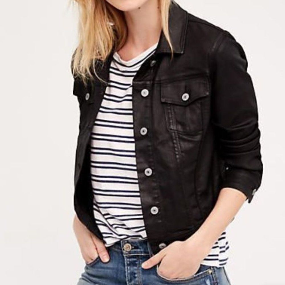 Jean Shop New York Coated Black Denim Jacket Women's S L Edgy Chic